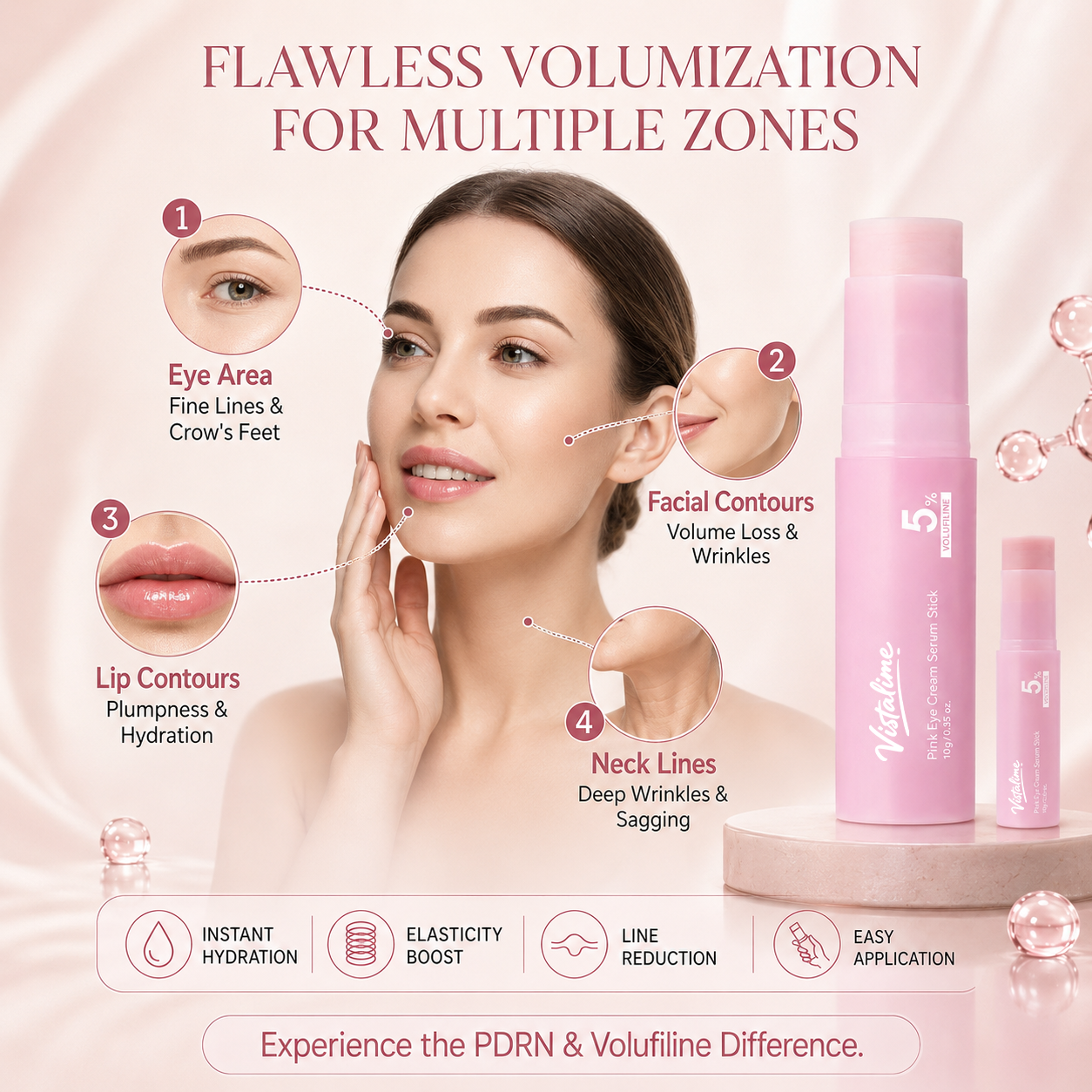 Vistalime Pink Eye Cream Serum Stick—Smooths Wrinkles, Firms Skin, Anti-Aging Care
