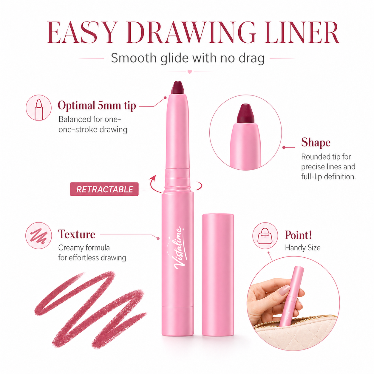 Vistalimre Smooth Lip Liner Creamy, Blendable Color with Smooth Application