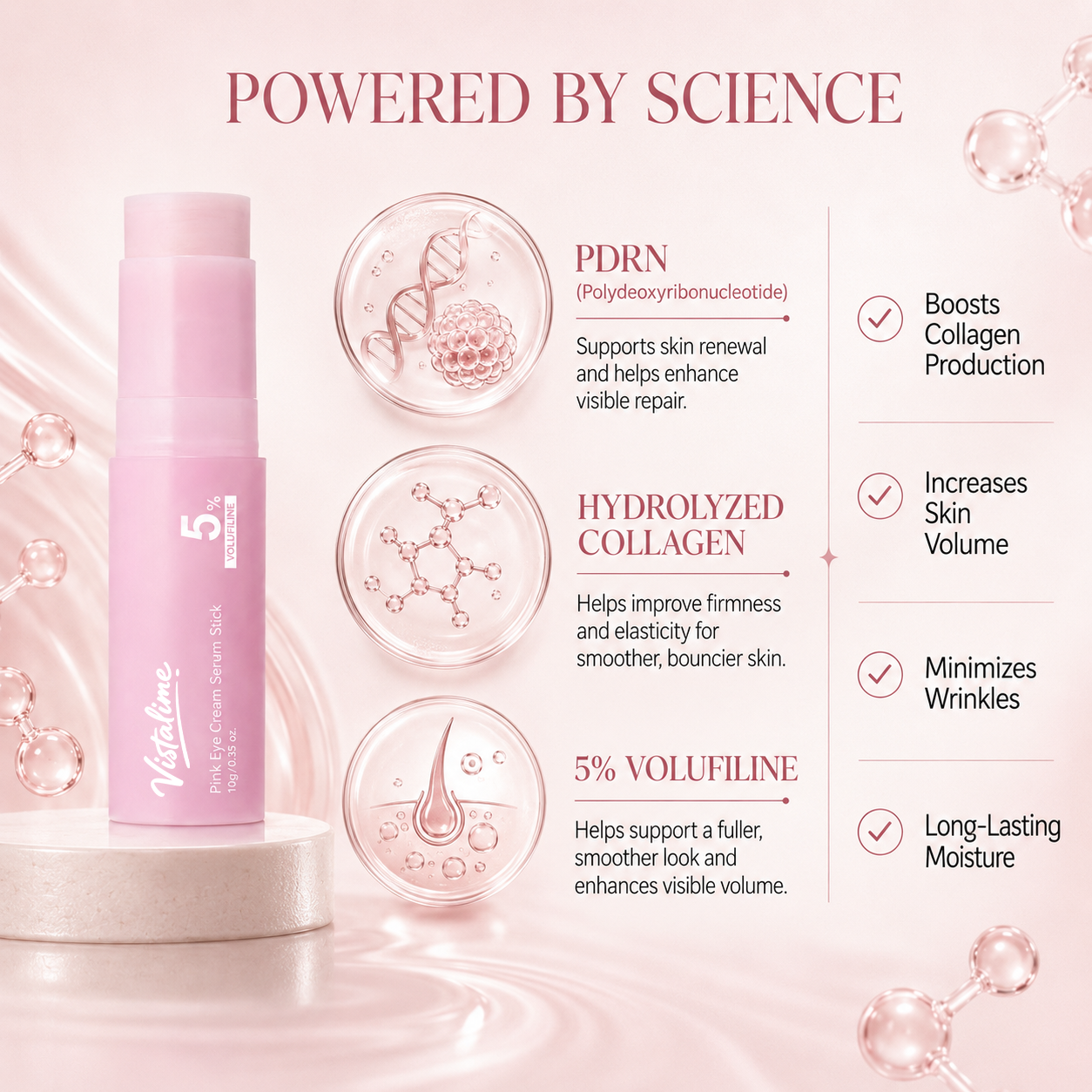 Vistalime Pink Eye Cream Serum Stick—Smooths Wrinkles, Firms Skin, Anti-Aging Care