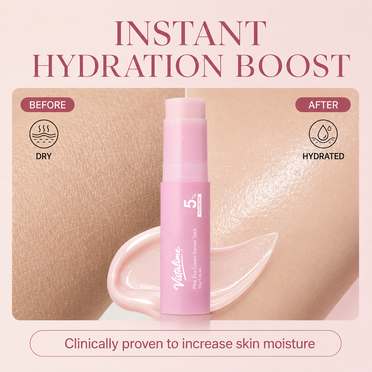 Vistalime Pink Eye Cream Serum Stick—Smooths Wrinkles, Firms Skin, Anti-Aging Care