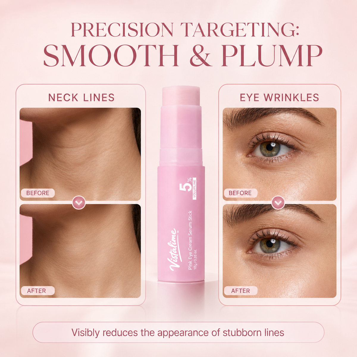 Vistalime Pink Eye Cream Serum Stick—Smooths Wrinkles, Firms Skin, Anti-Aging Care